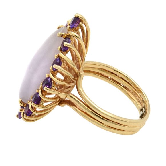 Rachel Koen Natural Chalcedony Stone with Amethyst Cocktail Ring Yellow Gold - Picture 3 of 5